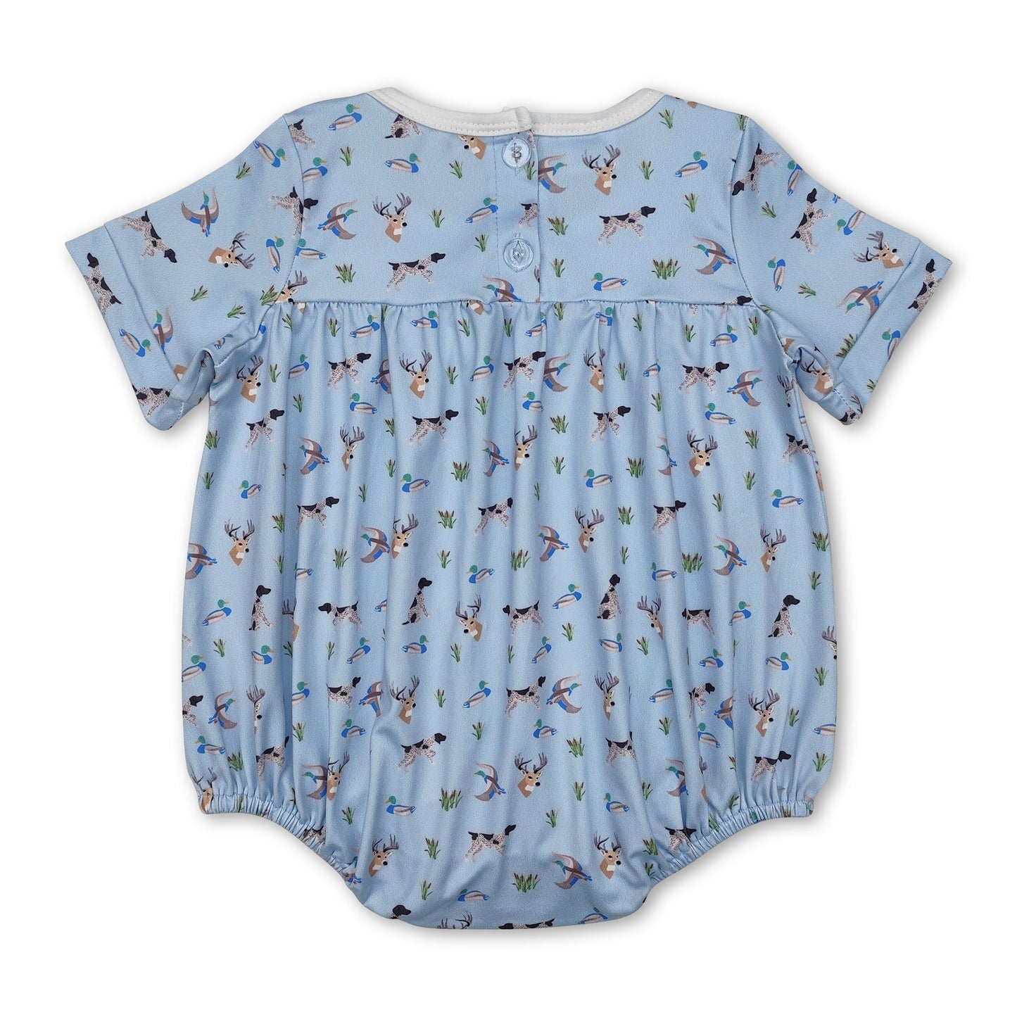 Kurzarm Strampler für Baby Jungen mit Enten-, Hunde- und Hirschmotiv, hellblau
