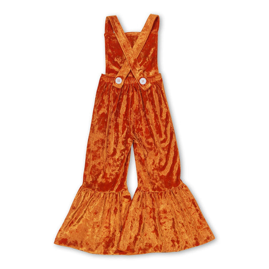 Träger-gelb-Hund-Samt-Baby-Mädchen-Jumpsuit