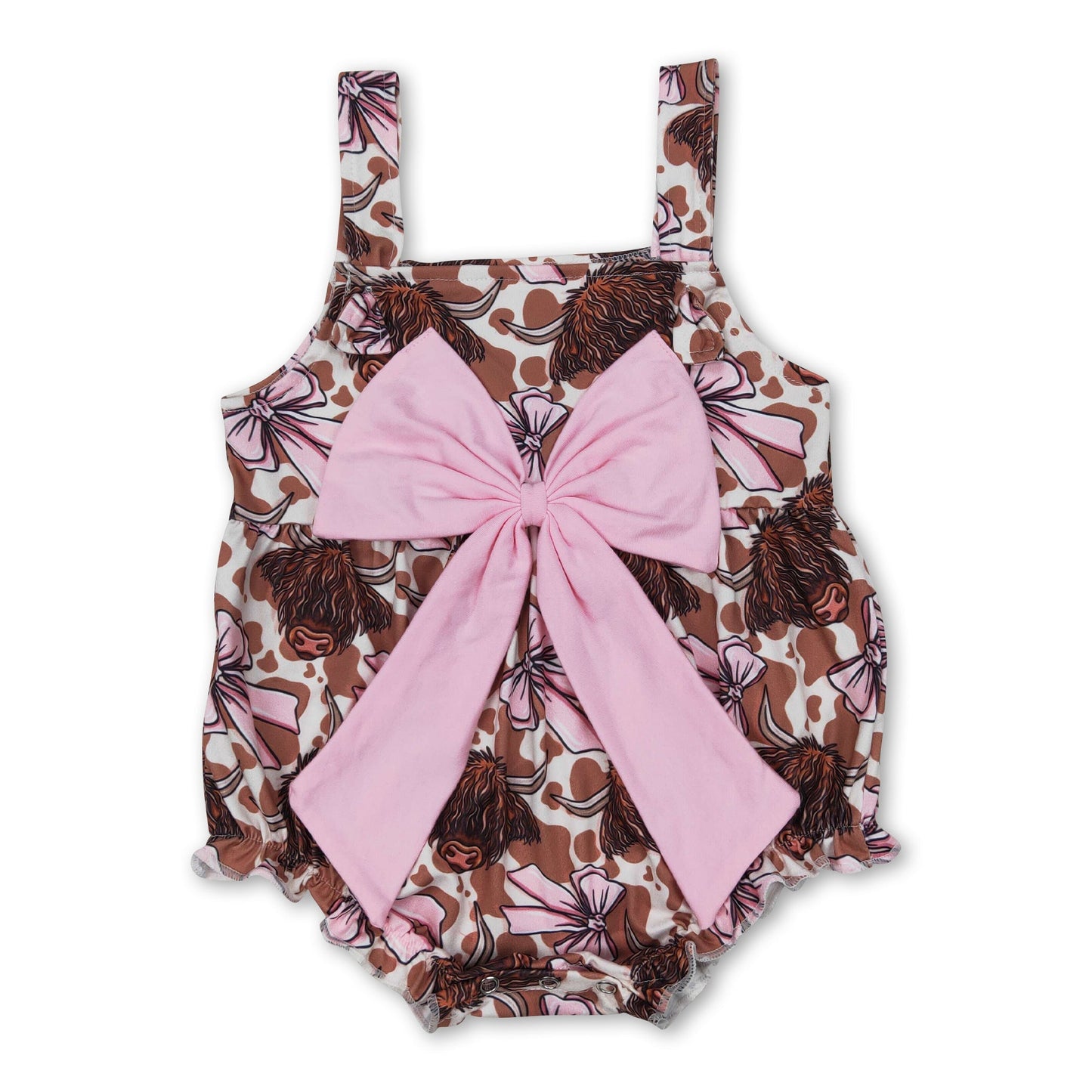 Träger-Highland-Kuh-rosa-Schleifen-Western-Strampler für Baby-Mädchen