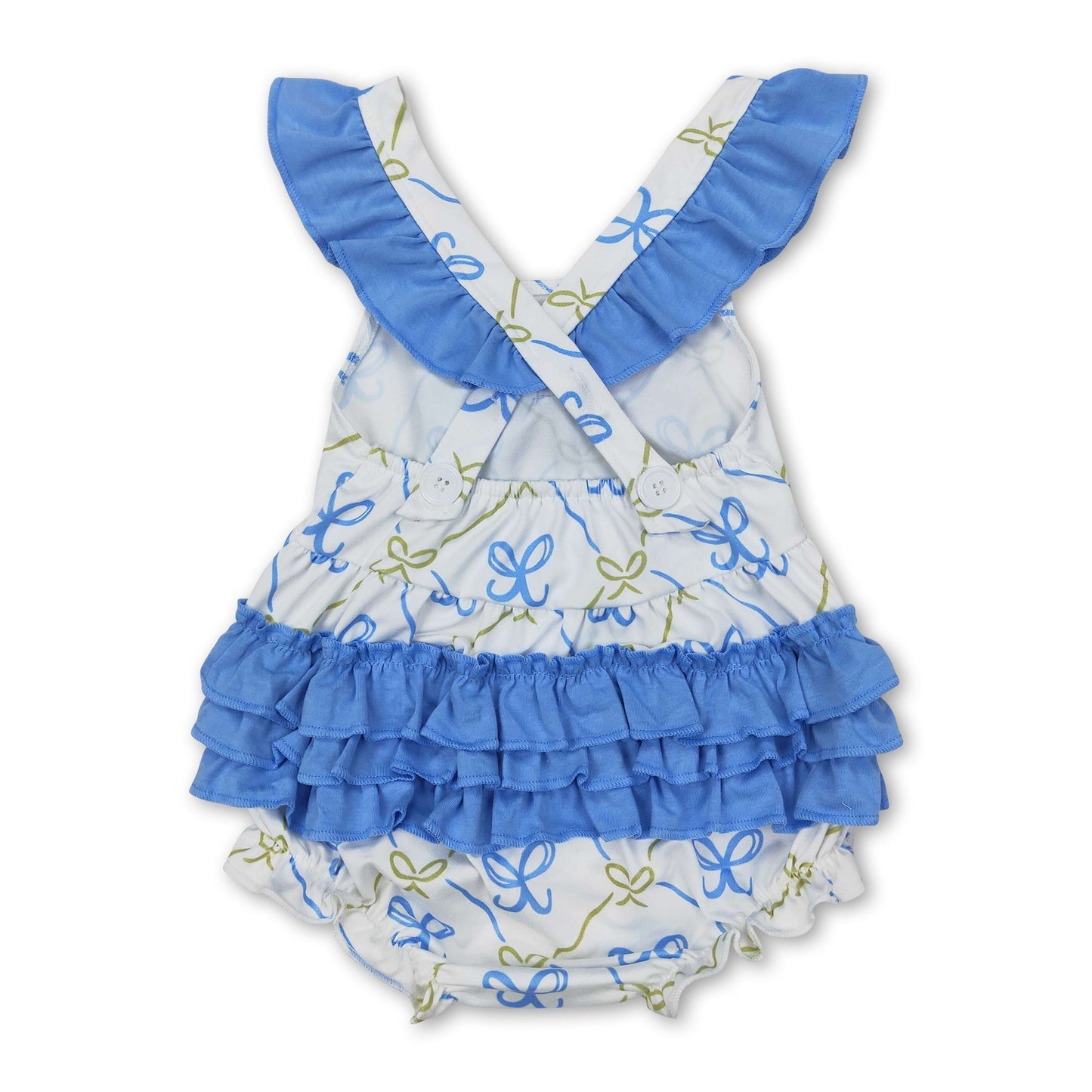 Hellblauer Strampler für Baby-Mädchen mit Rüschenärmeln und Schleife