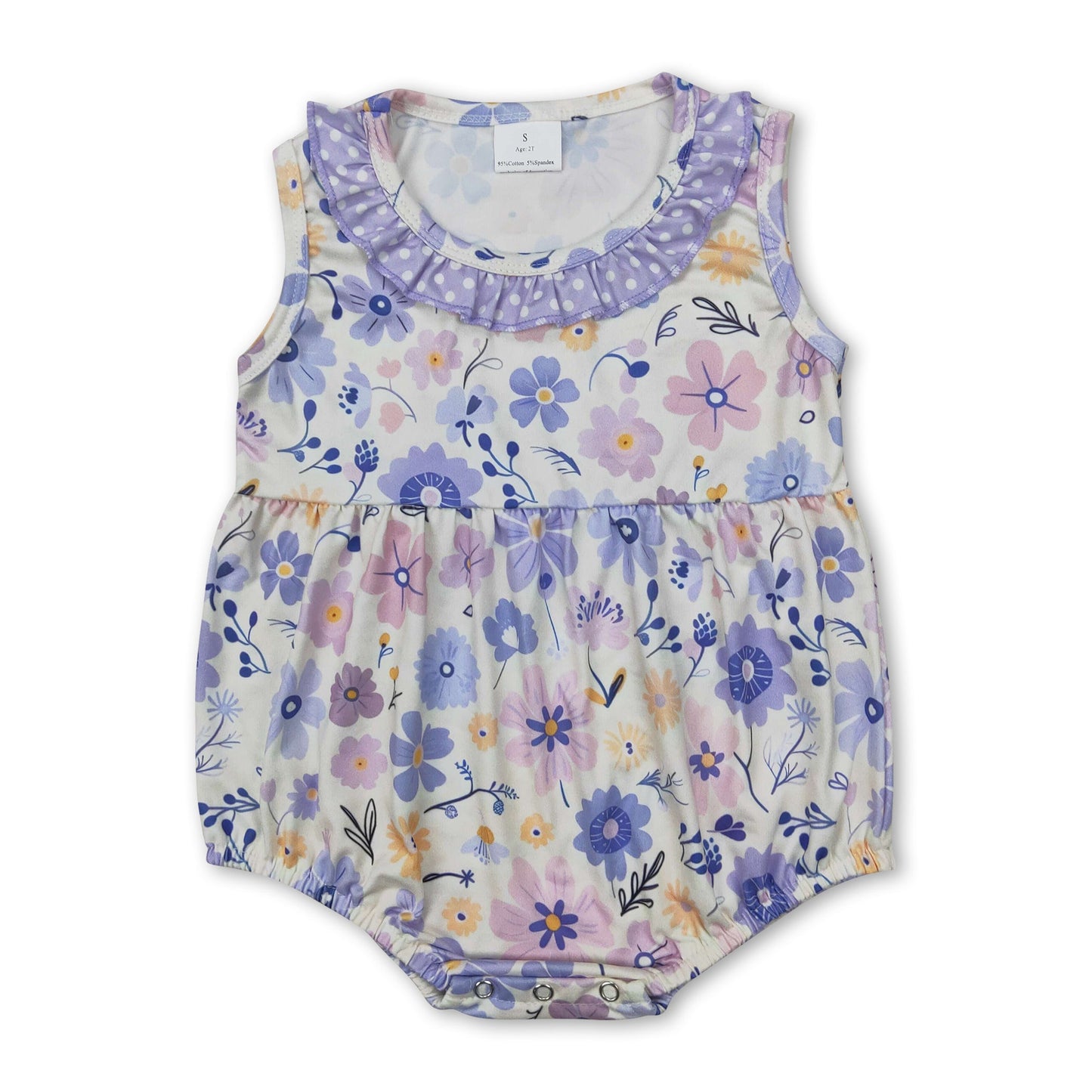 Ärmelloser Strampler für Baby-Mädchen mit Tupfen, Rüschen und Blumenmuster
