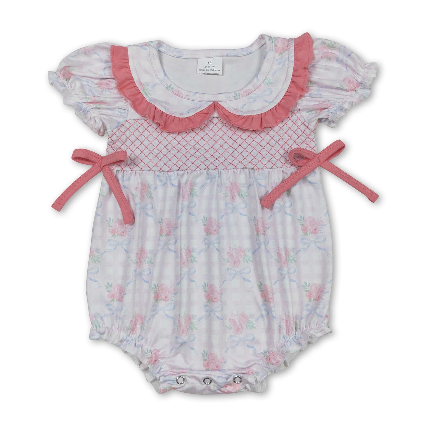 Kurzarm Strampler für Baby-Mädchen mit Blumenmuster und Schleife, im Karodesign, für den Sommer