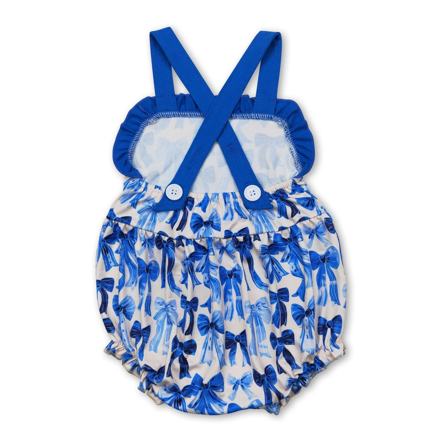 Blauer Rüschenstrampler für Baby-Mädchen mit Schleifen für den Sommer