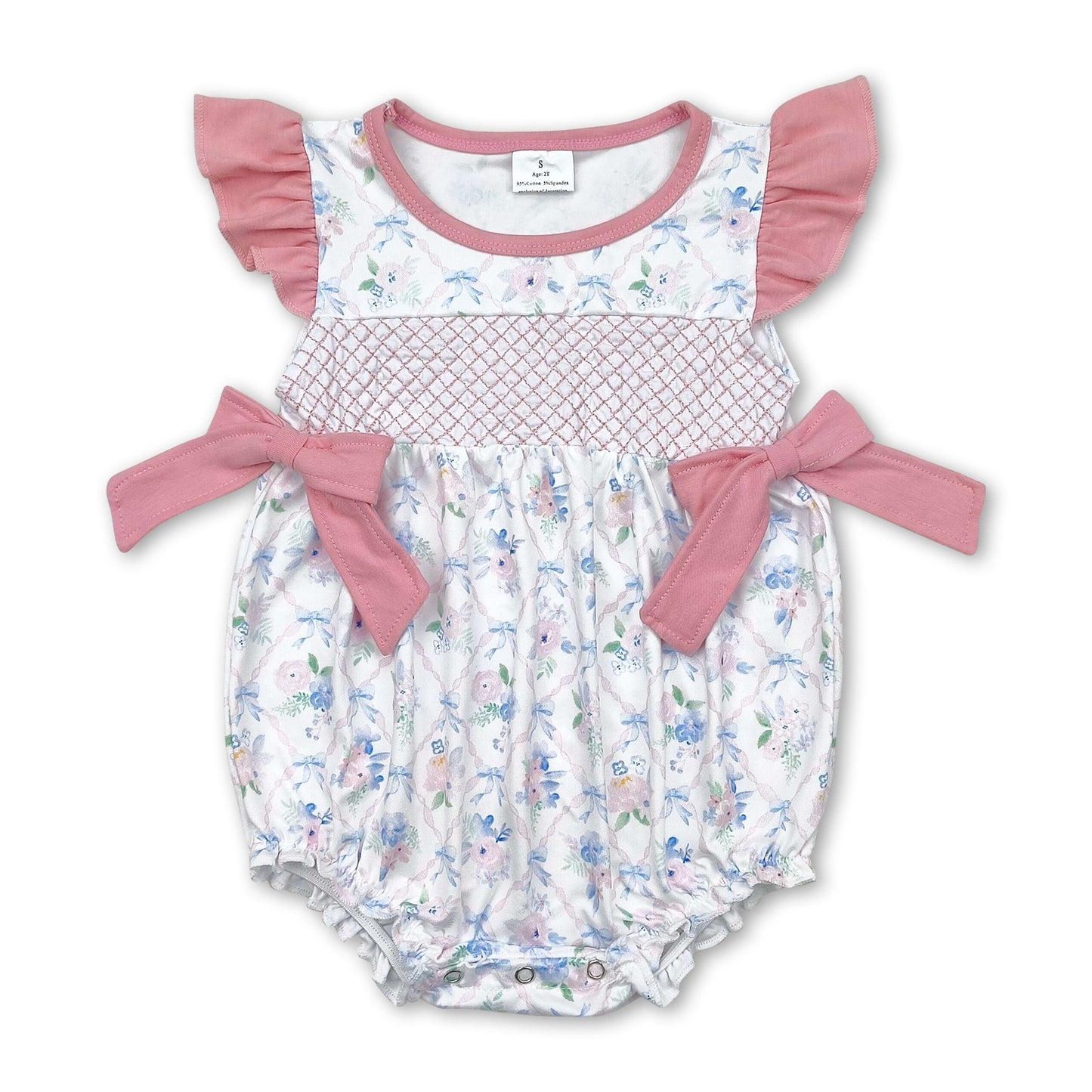 Strampler mit Rüschenärmeln und floraler Schleife für kleine Mädchen