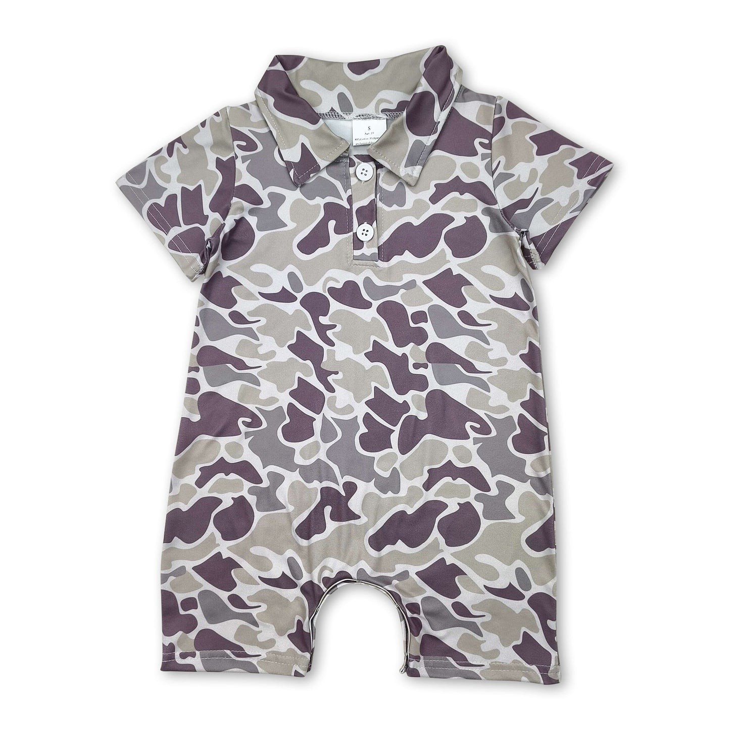Kurzärmeliger Camo-Strampler für Baby-Jungen mit Polokragen