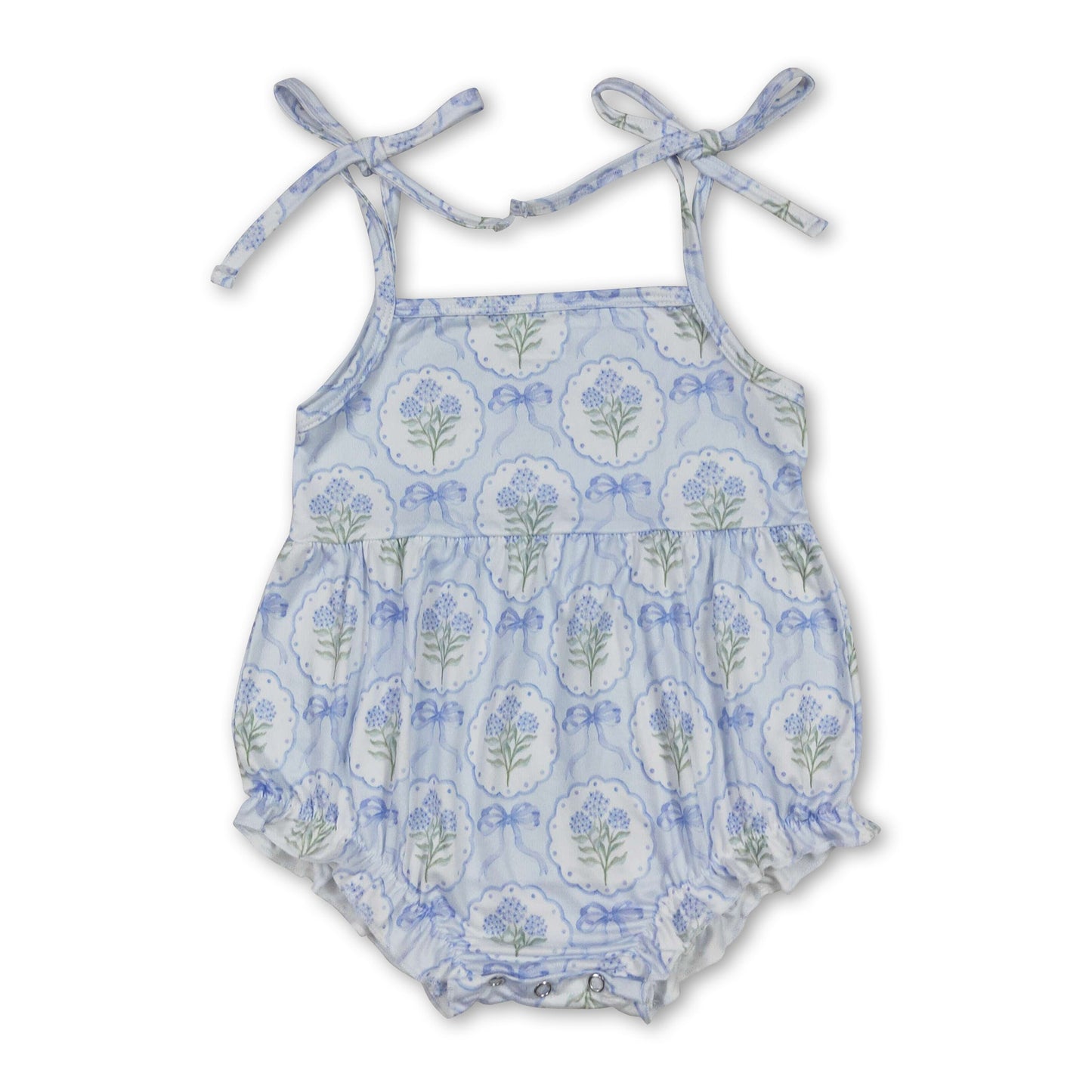 Träger blauer Schleife Blumenmuster Baby Mädchen Sommer Strampler