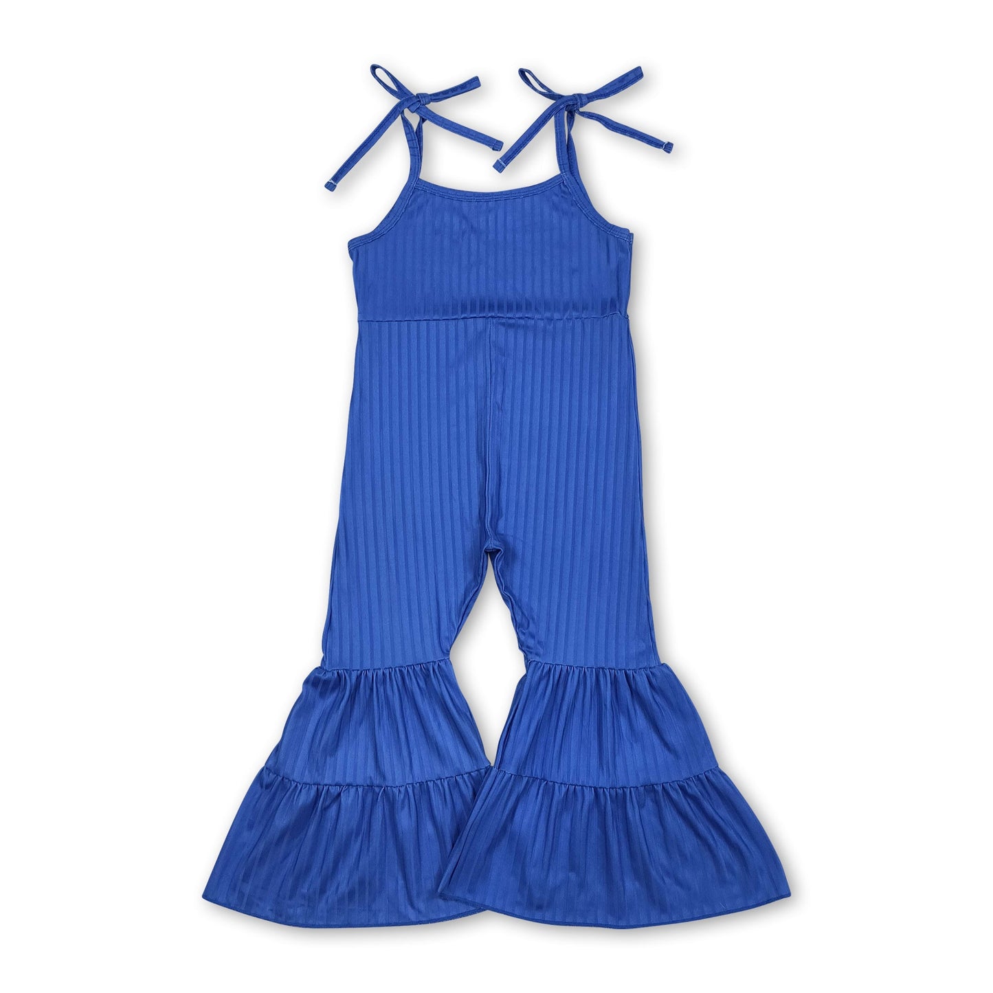 Blauer Träger-Patchwork-Rüschen-Overall für kleine Mädchen