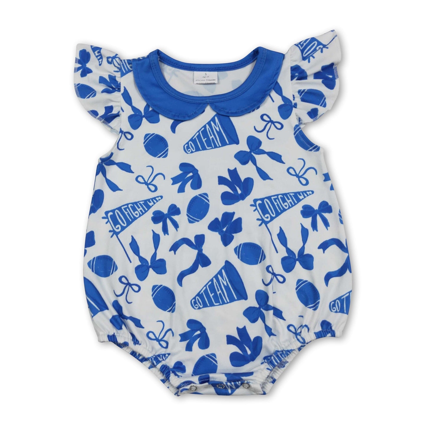 Strampler für Baby-Mädchen mit Puffärmeln, fußballblauem Schleifchen und Team-Design