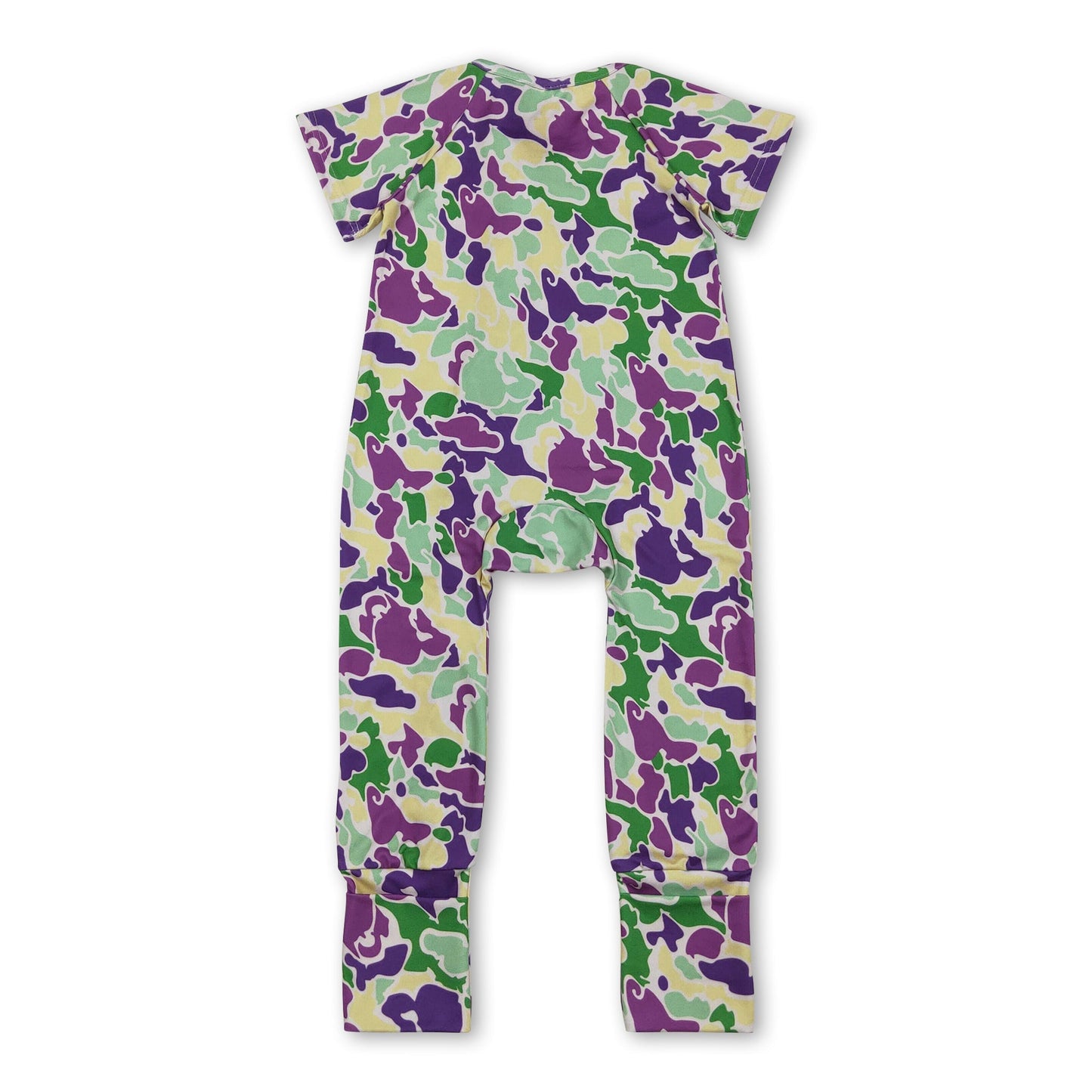 Lila gelb grüne Camouflage Baby Mardi Gras Reißverschluss-Strampler