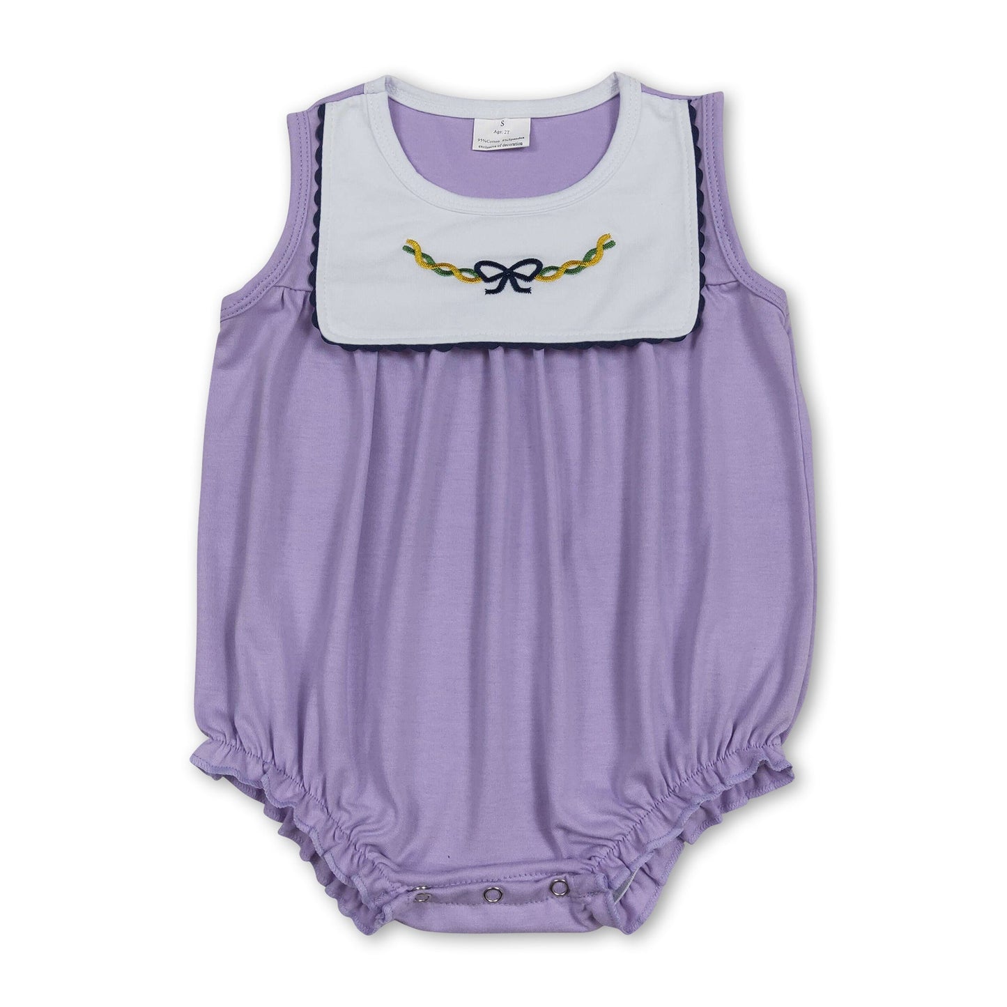 Lila Schleifen ärmelloser Baby-Mädchen-Mardi-Gras-Strampler