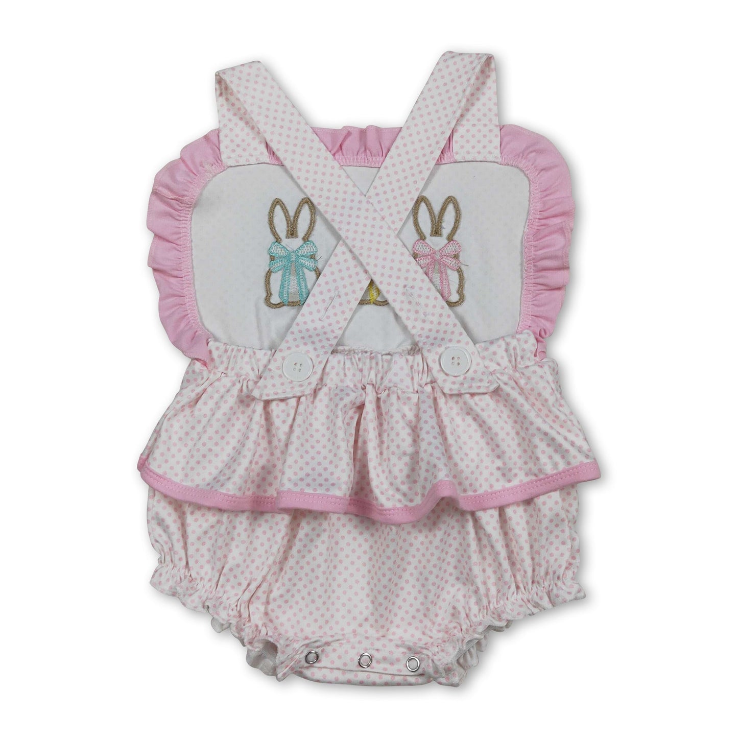 Gepunkteter Hasenbogen-Strampler für Baby-Mädchen, bestickt, Ostern