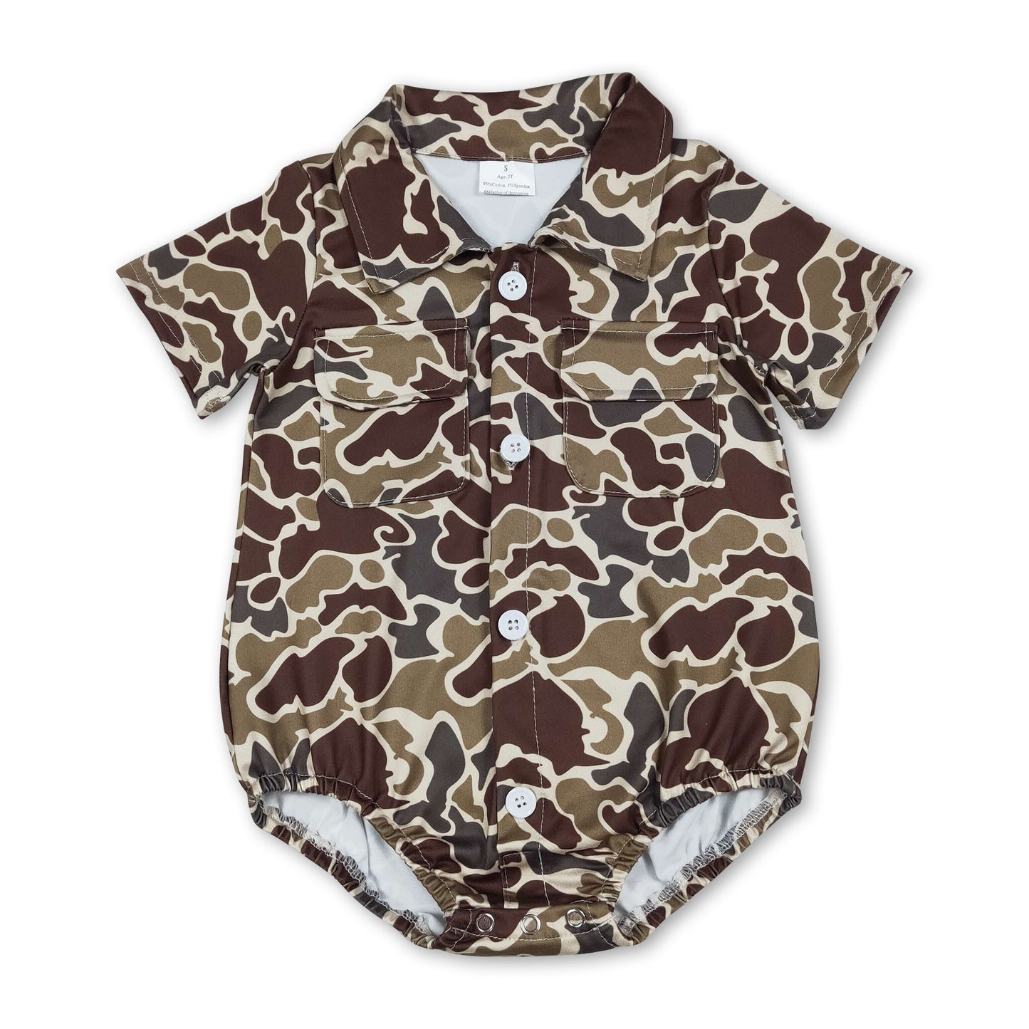 Kurzarm Strampler für Babyjungen mit Camouflage-Muster und Knöpfen