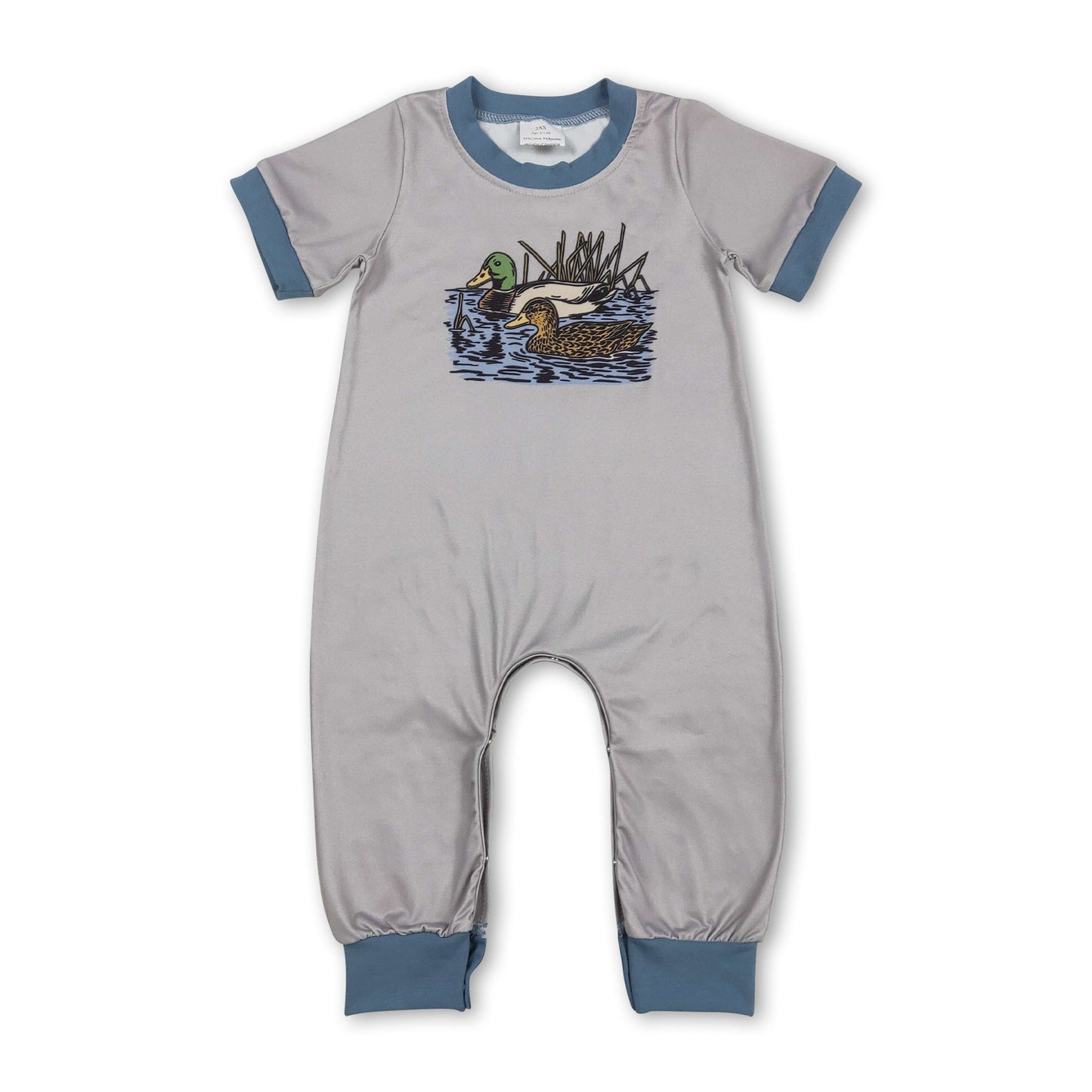 Hellblauer Strampler für Baby-Jungen mit kurzen Ärmeln und Entenmotiv