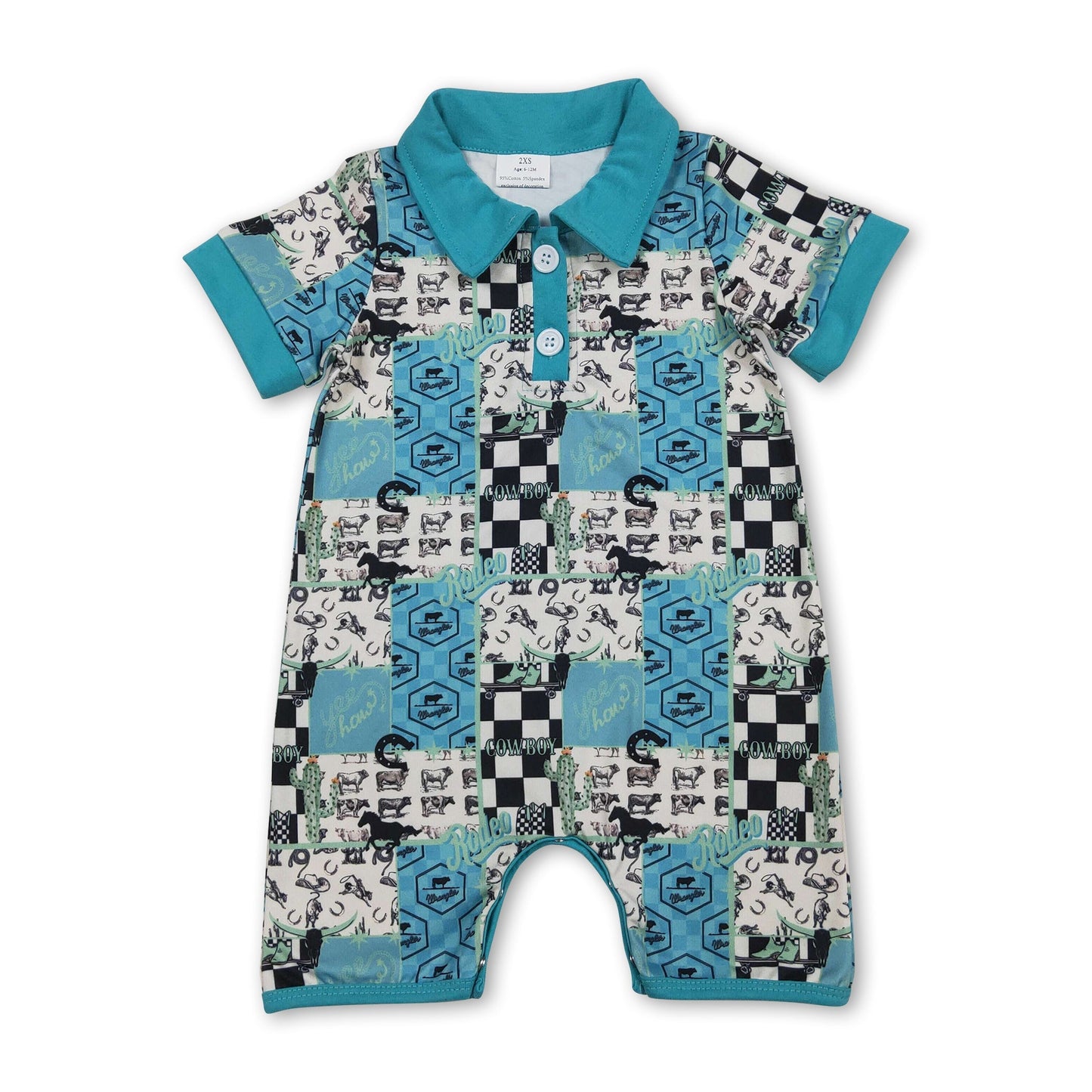 Kurzarm Kühe Kaktus Western Baby Jungen Polostrampler