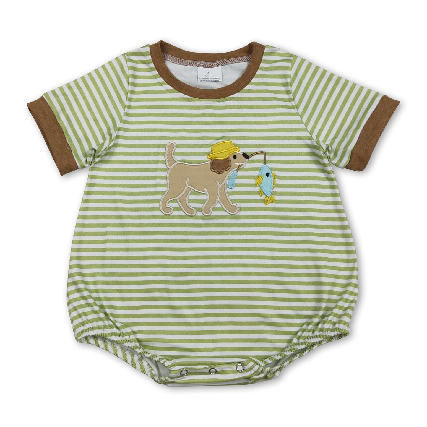 Kurzarm gestreiftes Baby-Jungen-Strampler mit Hundeangel-Stickerei