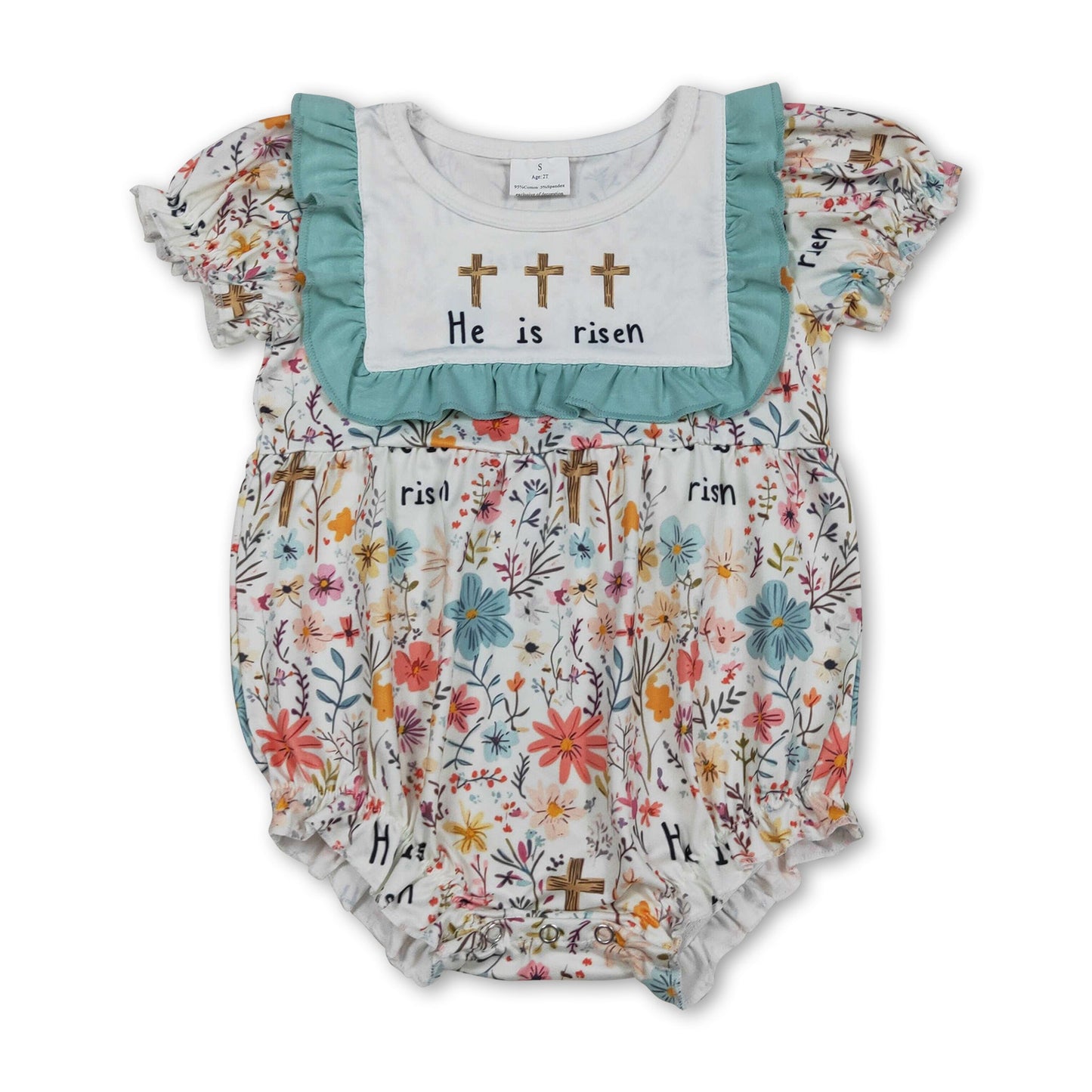 Er ist auferstanden, Rüschenkreuz, geblümter Strampler für Baby-Mädchen zu Ostern