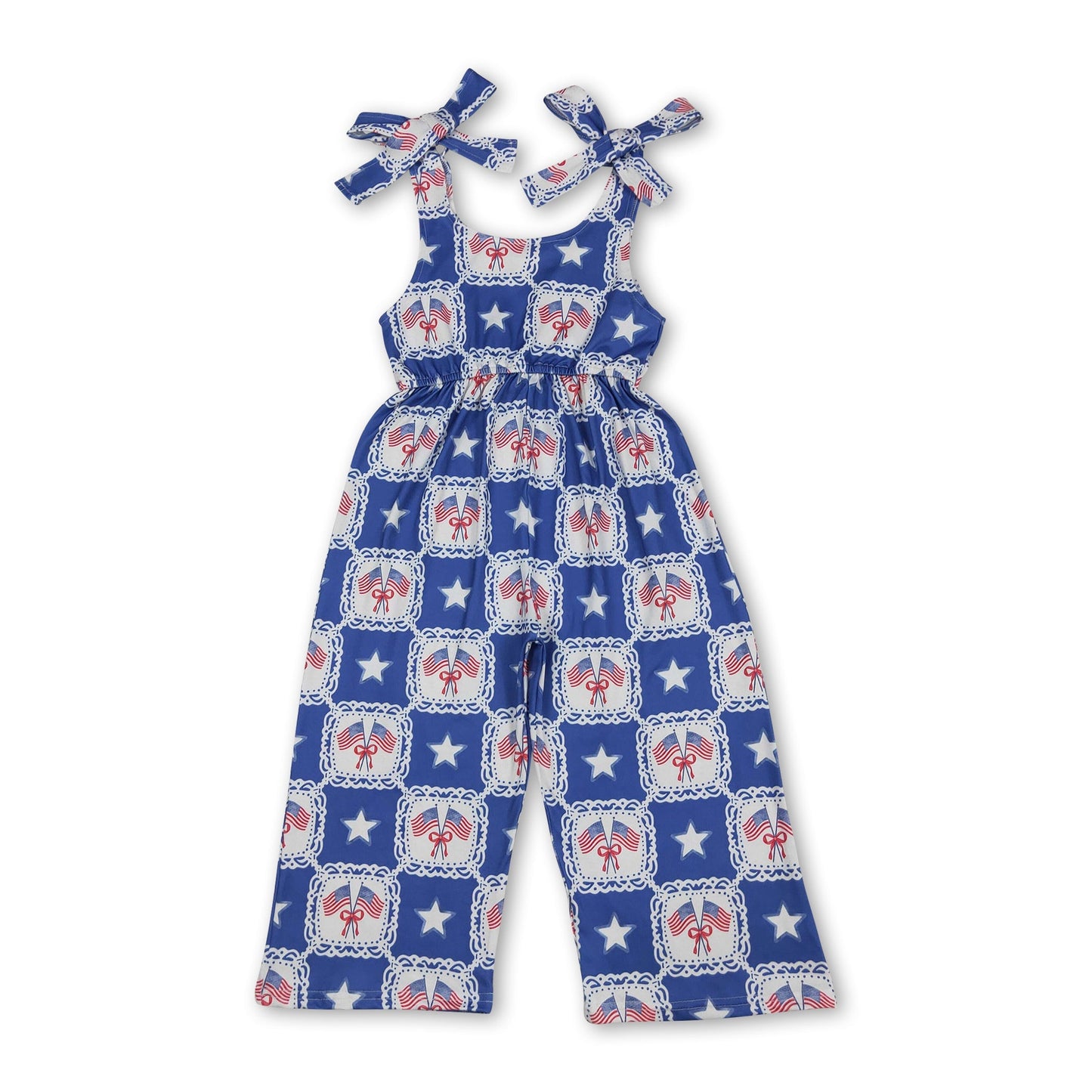Träger-Flaggen-Schleife-Sterne-Mädchen-Jumpsuit zum 4. Juli