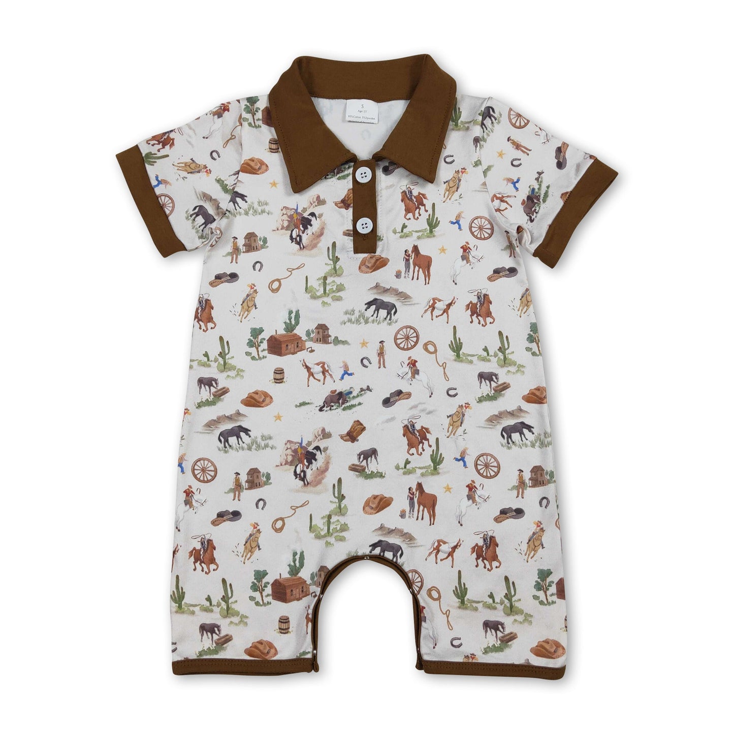 Kurzärmeliger brauner Kaktus Rodeo Western Baby Jungen Strampler