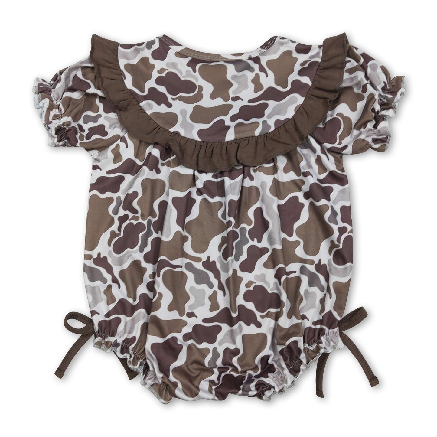 Kurzärmeliger Mama's Bestie Stickerei Camo Strampler für Mädchen
