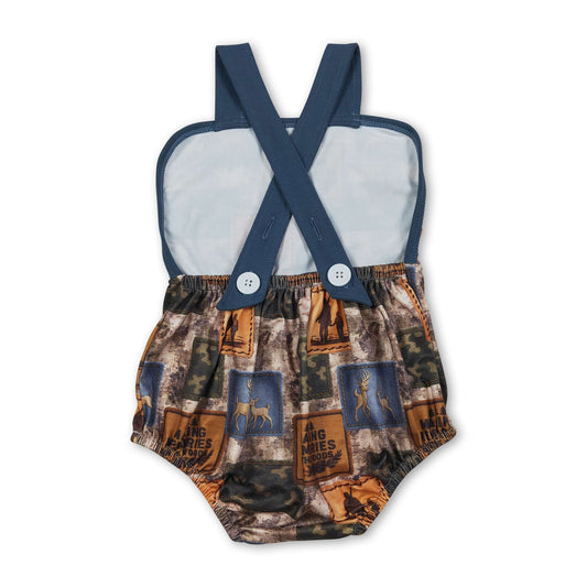 Blue straps deer camo hunting baby boy summer romper