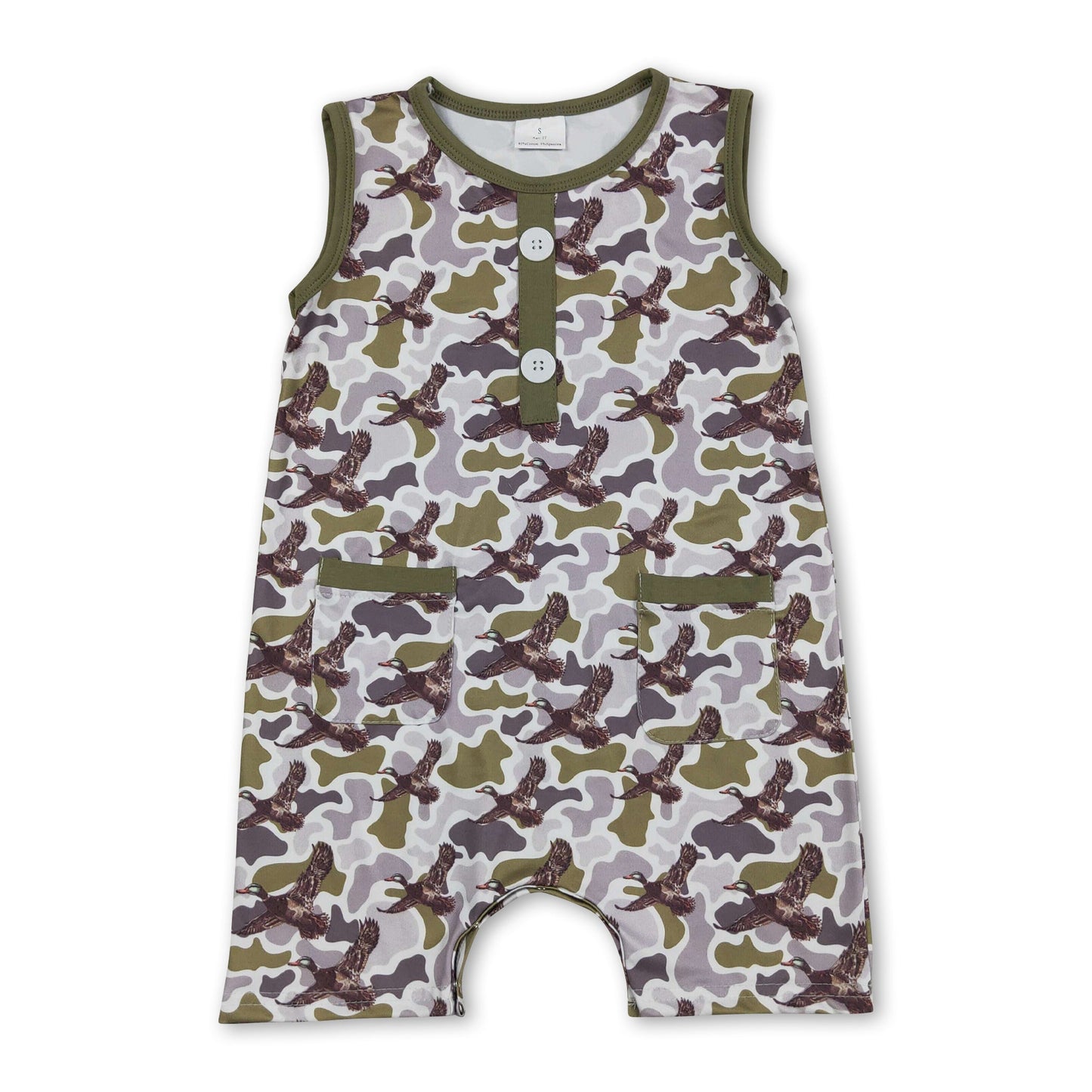 Ärmelloser Baby-Jungen-Sommerstrampler mit Enten-Camouflage-Taschen