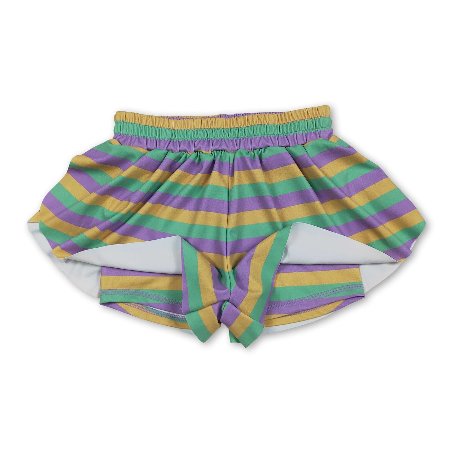 Lila grüne gelbe Streifen Kinder Mädchen Karneval Sportshorts
