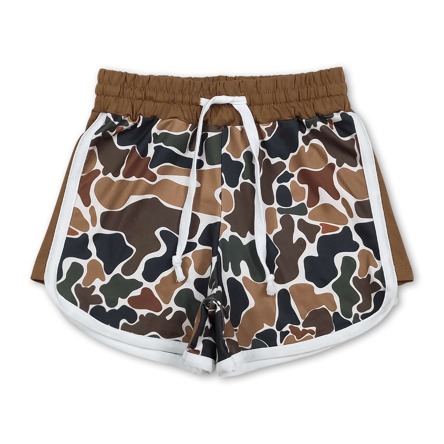 Braune Camo-Kordelzug-Sommershorts für Mädchen