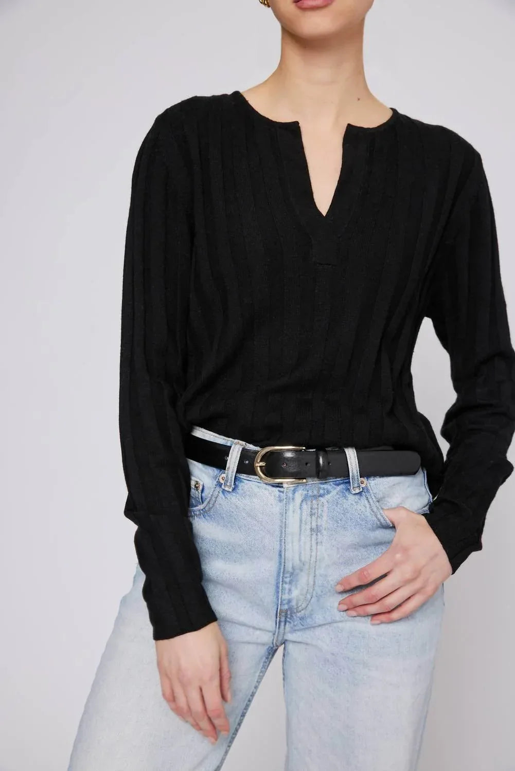 Cashmere Blend Ribbed V Sweater