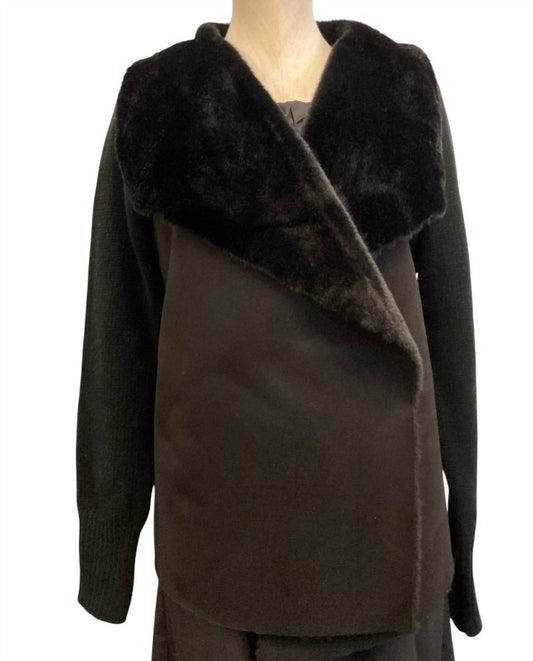 Women's Crochet Cardigan With Fur Neckline