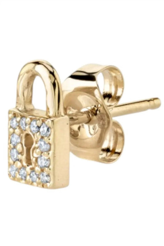 Women's Small Diamond Pave Key Hole Lock Stud Earrings