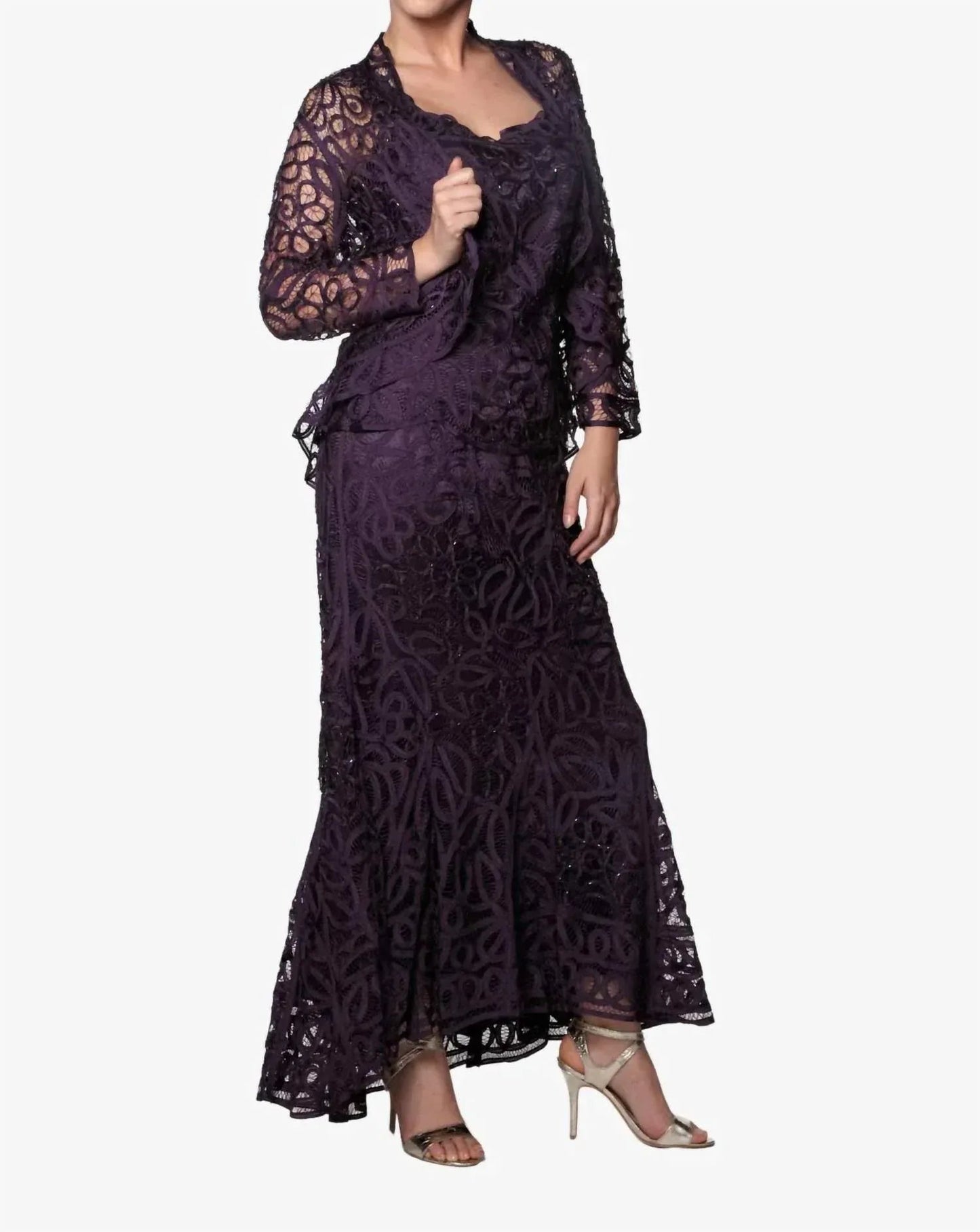 Lace Beaded 3 Piece Jacket Top Skirt Dress Set