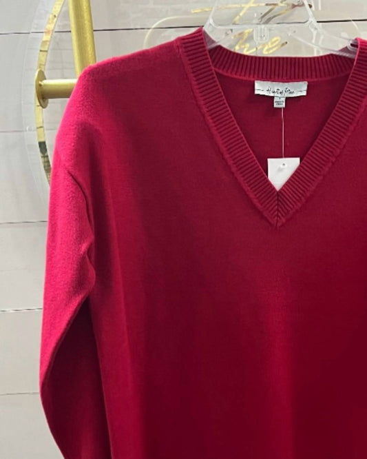 Women's Jersey Stitch V Neck Sweater