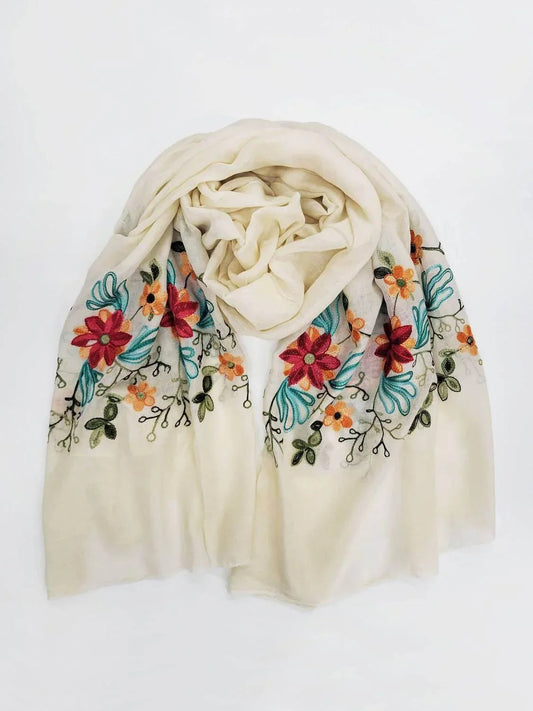Women's Pansy Embroidered Sheer Long Rectangle Scarf