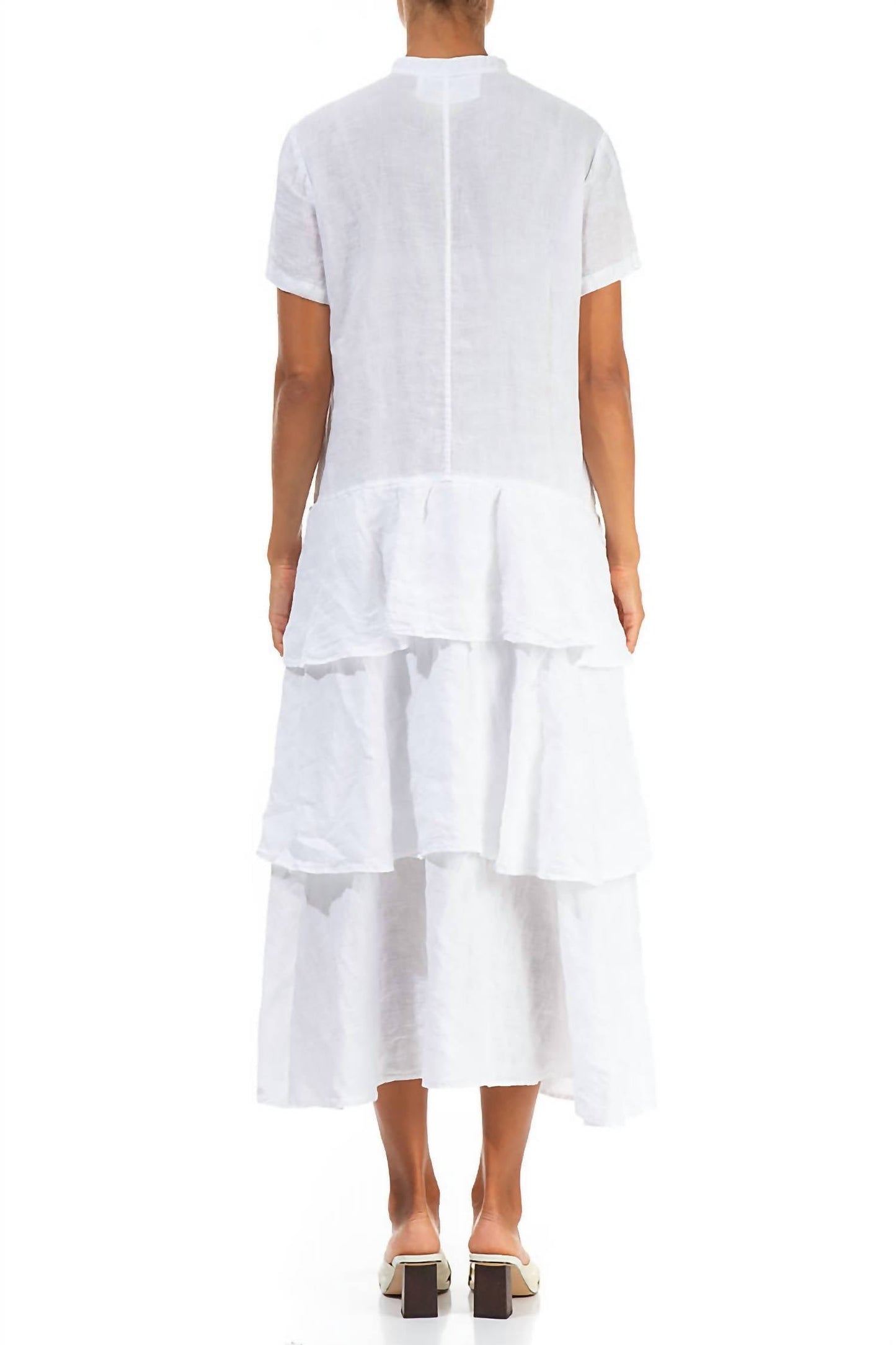 Linen Pleated Front Dress With Tiered Skirt