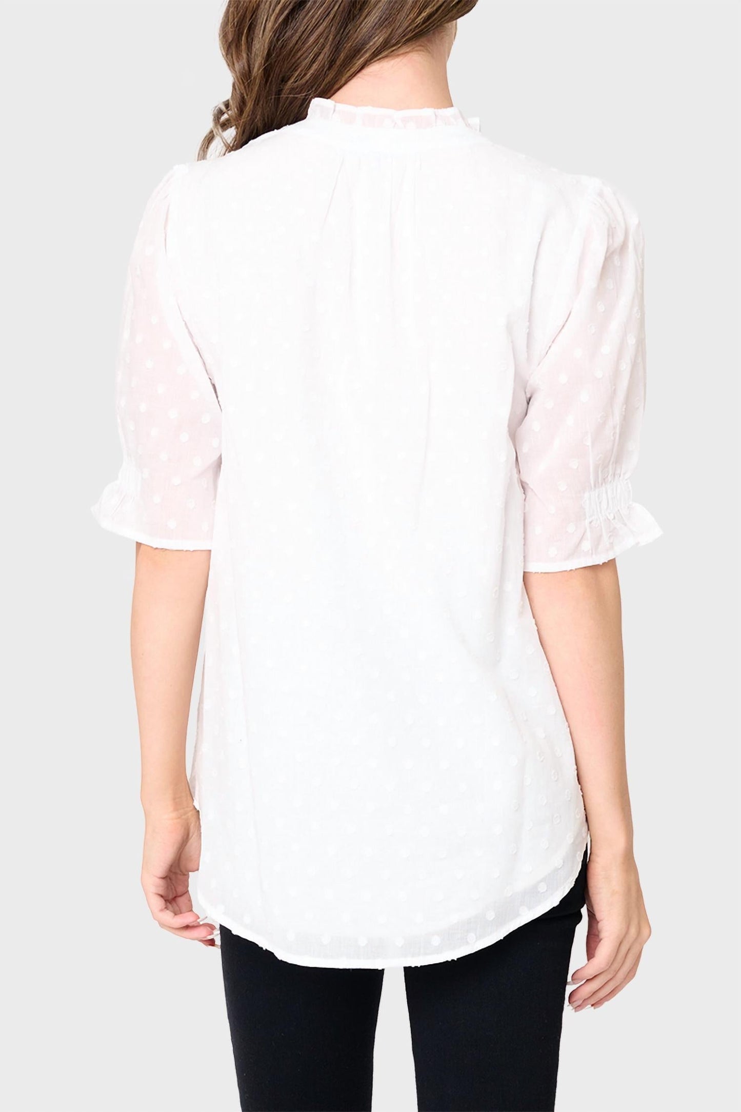 Dianthus Henley Bluse mit Puffärmeln und transparenten Punkten