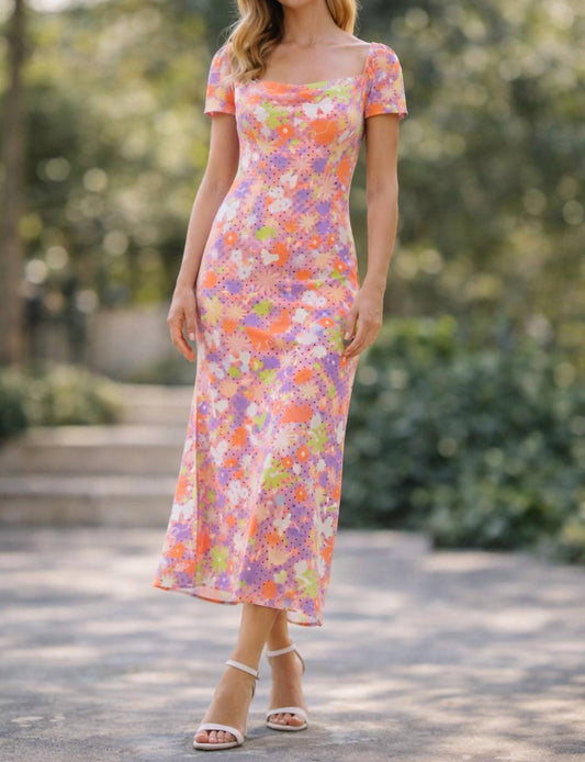 Button-embellished Printed Satin Midi Dress