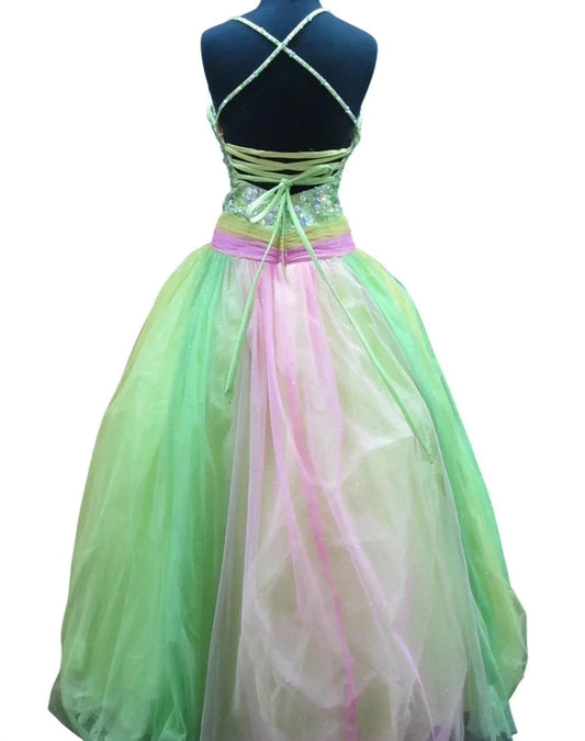 Beaded Tulle Lace-up Back Ballgown