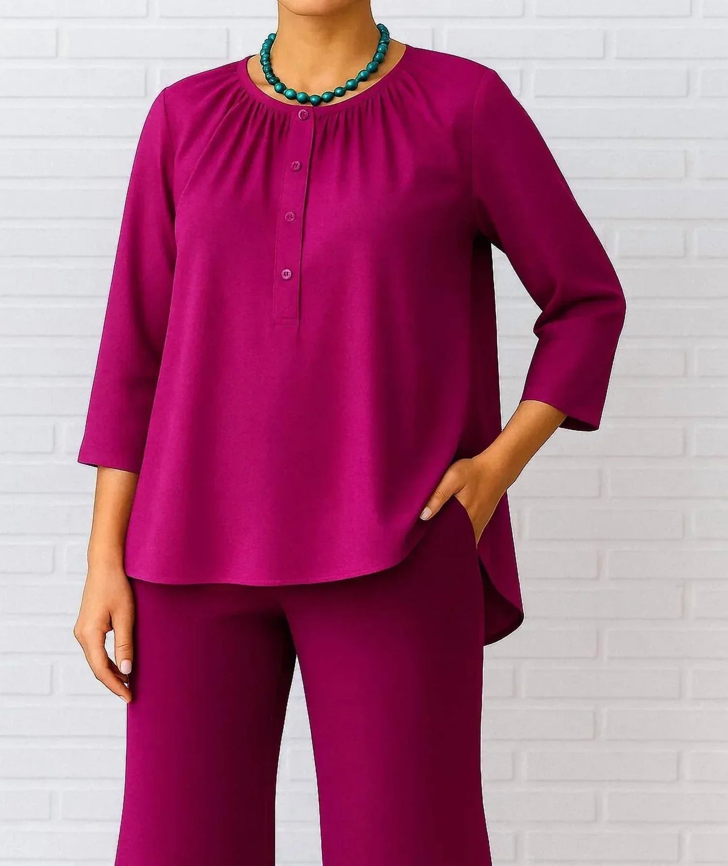 Round Neck Button Up Knit Top
