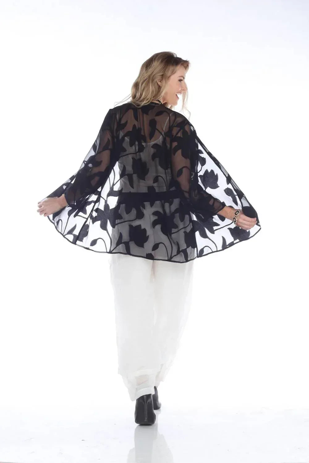 Geblümter offener Kimono-Cardigan
