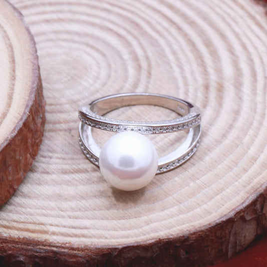 Women's Cradled Pearl Crystals Ring