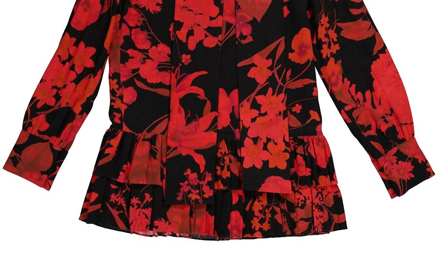 Bluse mit Blumenmuster und Plisseebesatz