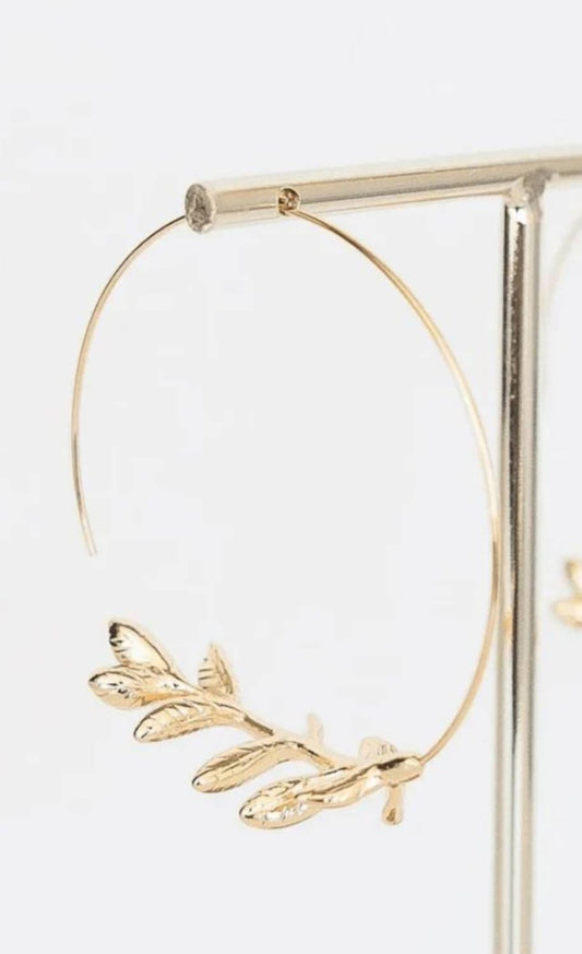 Women's Emory Thin Hoop With Leaf Earrings