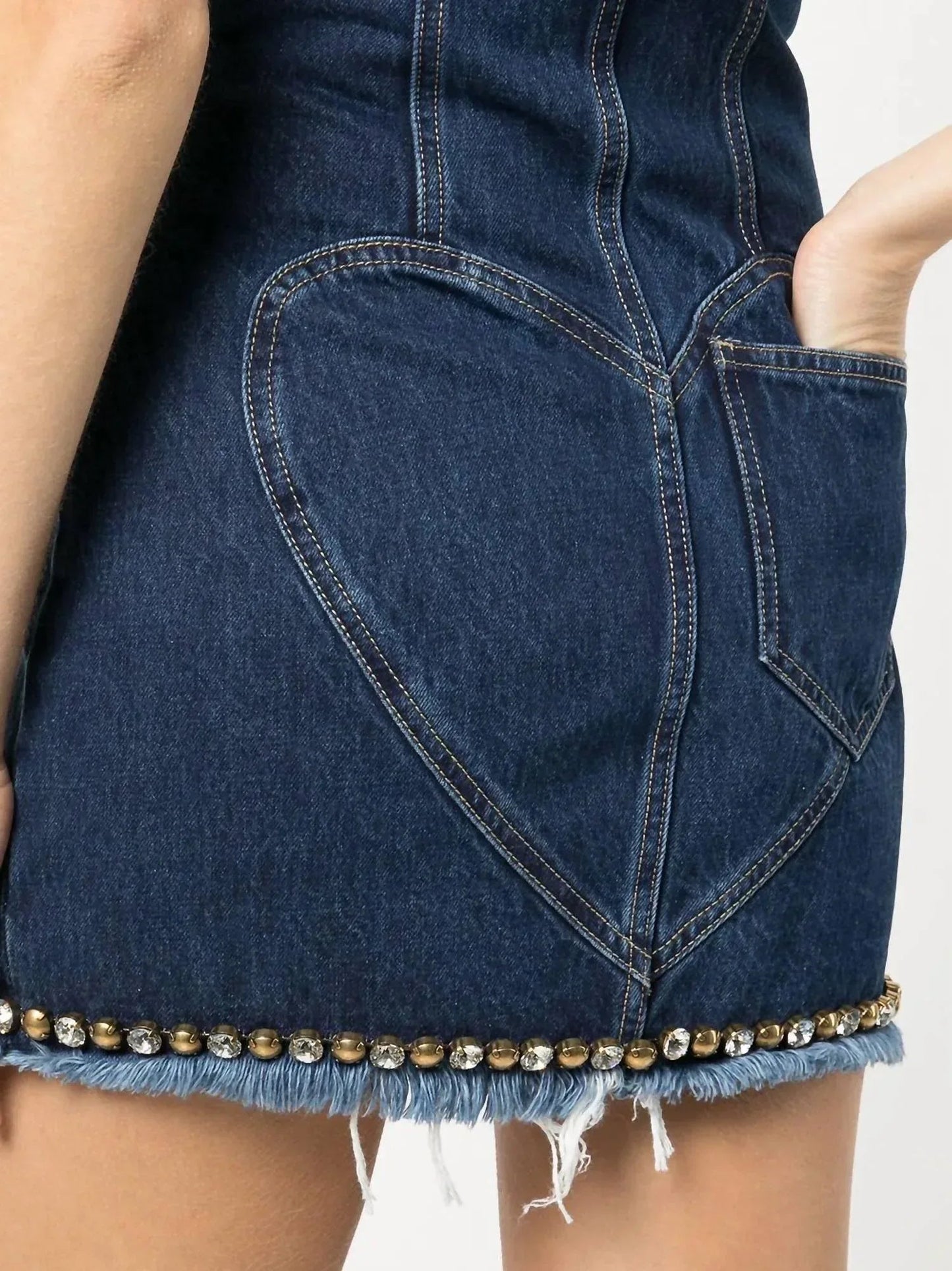 Strapless Crystal Embellished Denim Mini Dress