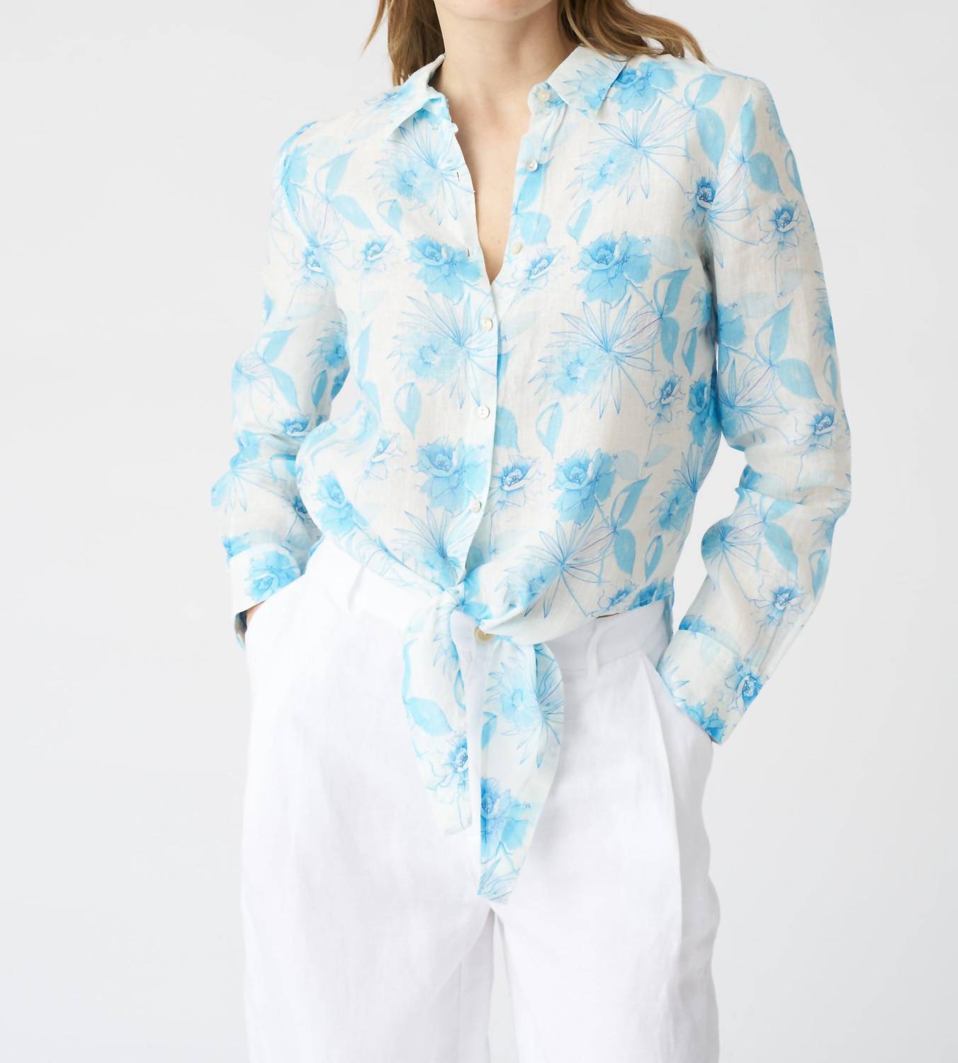 Flower Print Linen Blouse