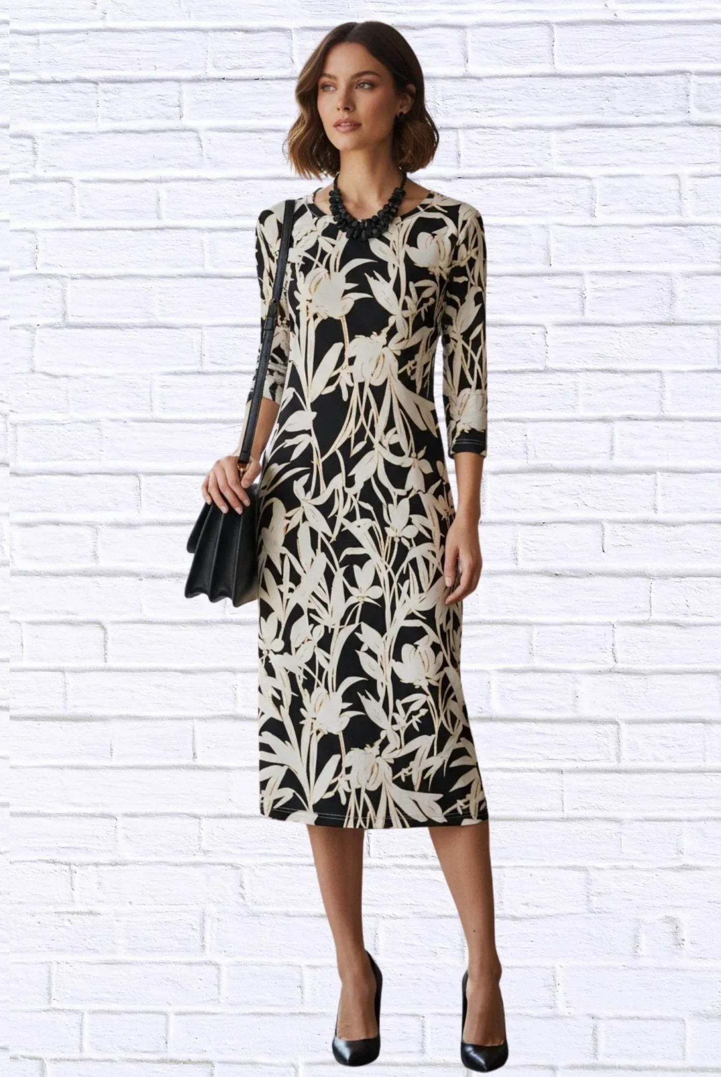 Geblümtes Strick-Midikleid