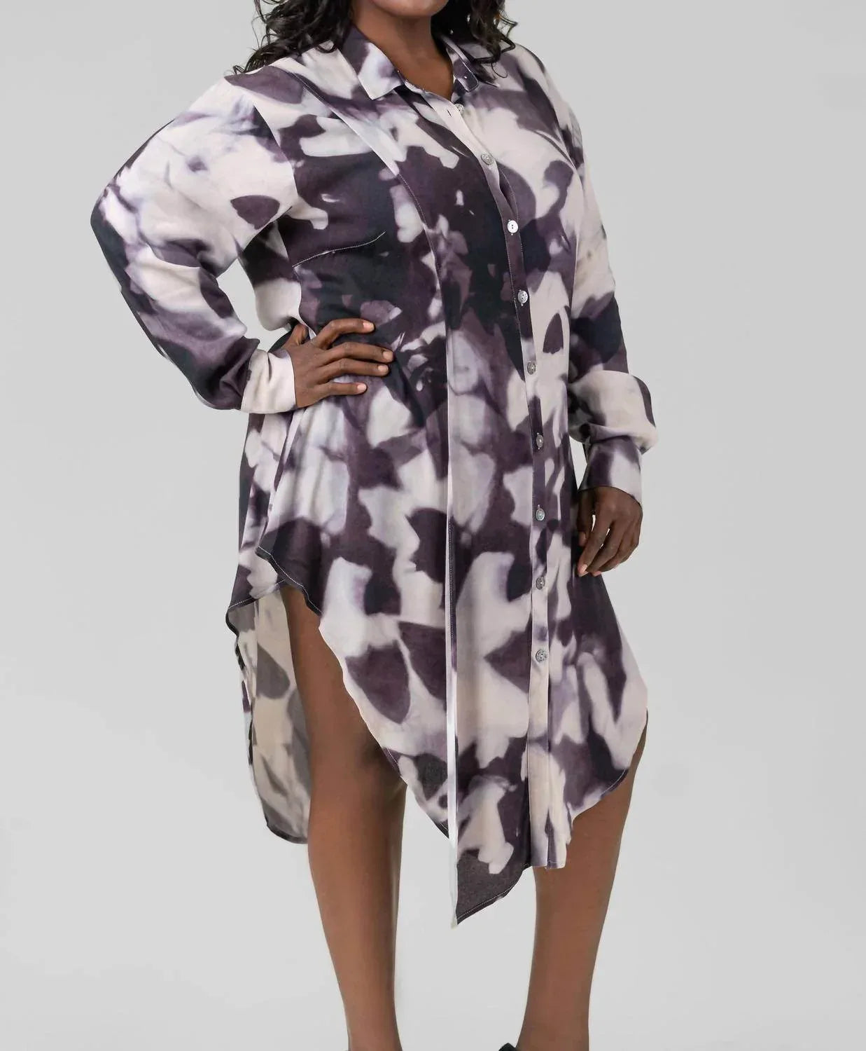 Water Mirror Button Front Midi Dress - Plus