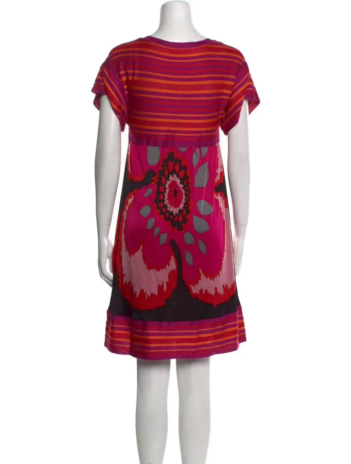 Geblümtes gestreiftes Strick-Jersey-Minikleid