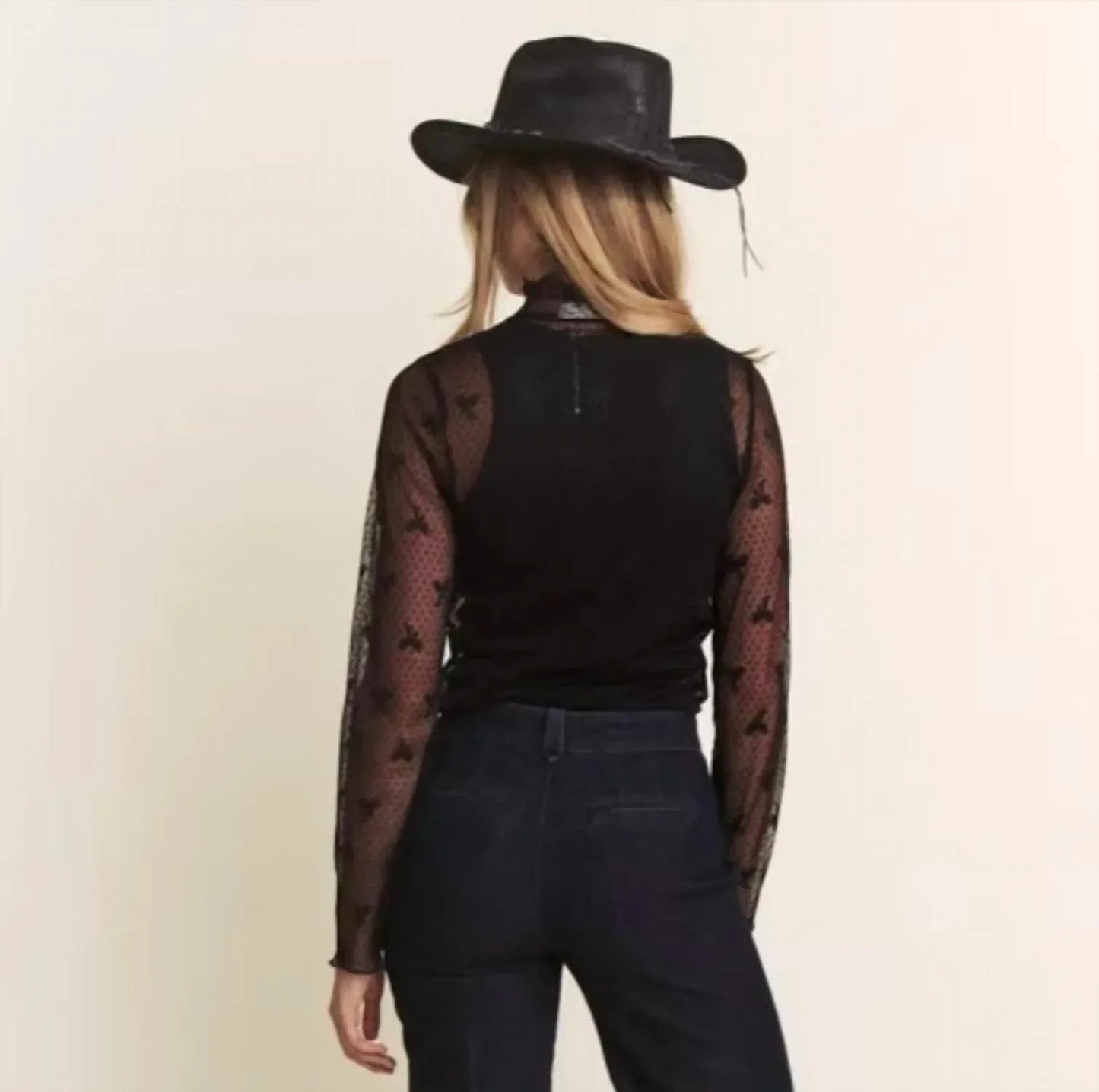 Bow Print Sheer Lace Top
