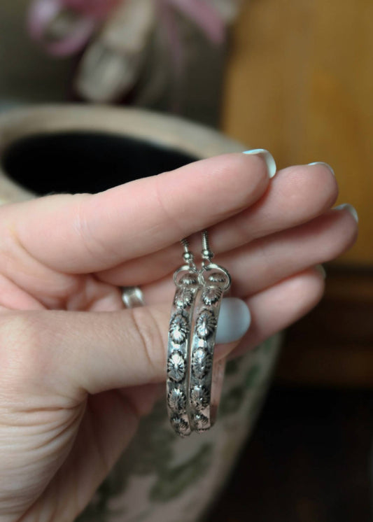 Women's Stamped Dangle Hoop Earrings