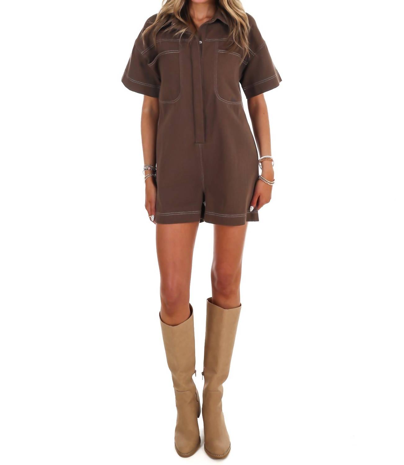 Twill-Overall mit Kontrastnähten
